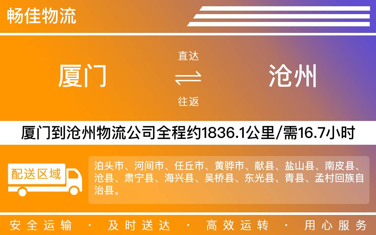 厦门到沧州物流公司-厦门到沧州货运公司-每天发车时效快