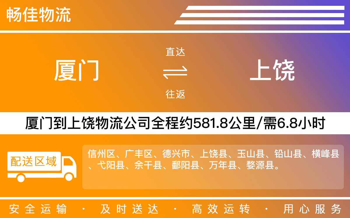 厦门到上饶物流公司-厦门到上饶货运公司-每天发车时效快